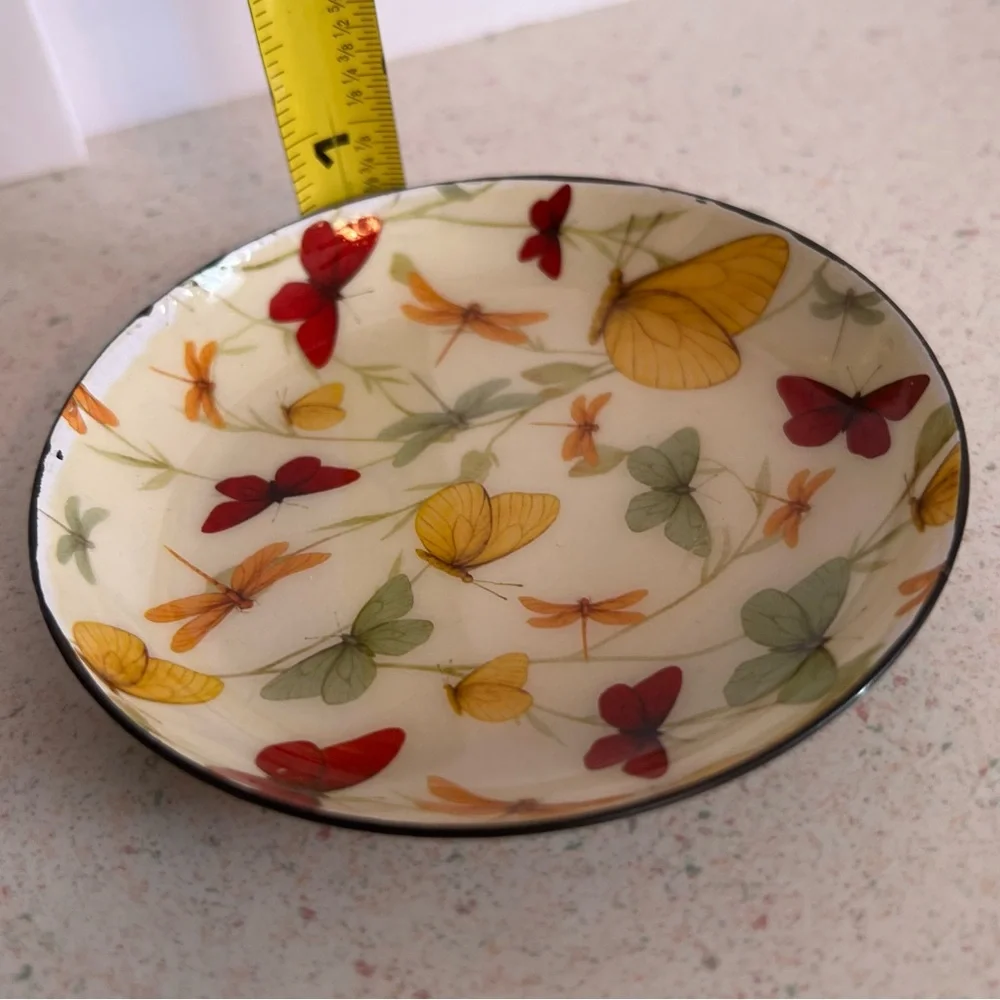 Butterfly Dragonflies Small Metal Trinket Dish Decor Approximately 4”